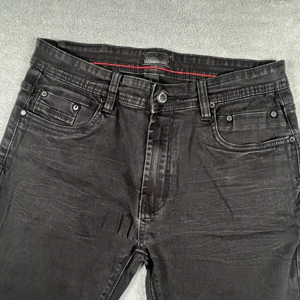 Steves Jeans Mens 33x30 Black Stretch Denim Zip Pocket Slim Straight